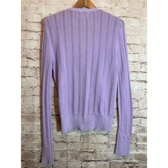 Burgess Pointelle Lavender Cardigan Women Large Silk Blend Beachy Coquette - Picture 10 of 12